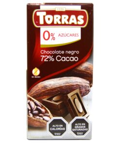 Chocolate 72% cacao, sin gluten, sin azúcar (75 gr.) Torras