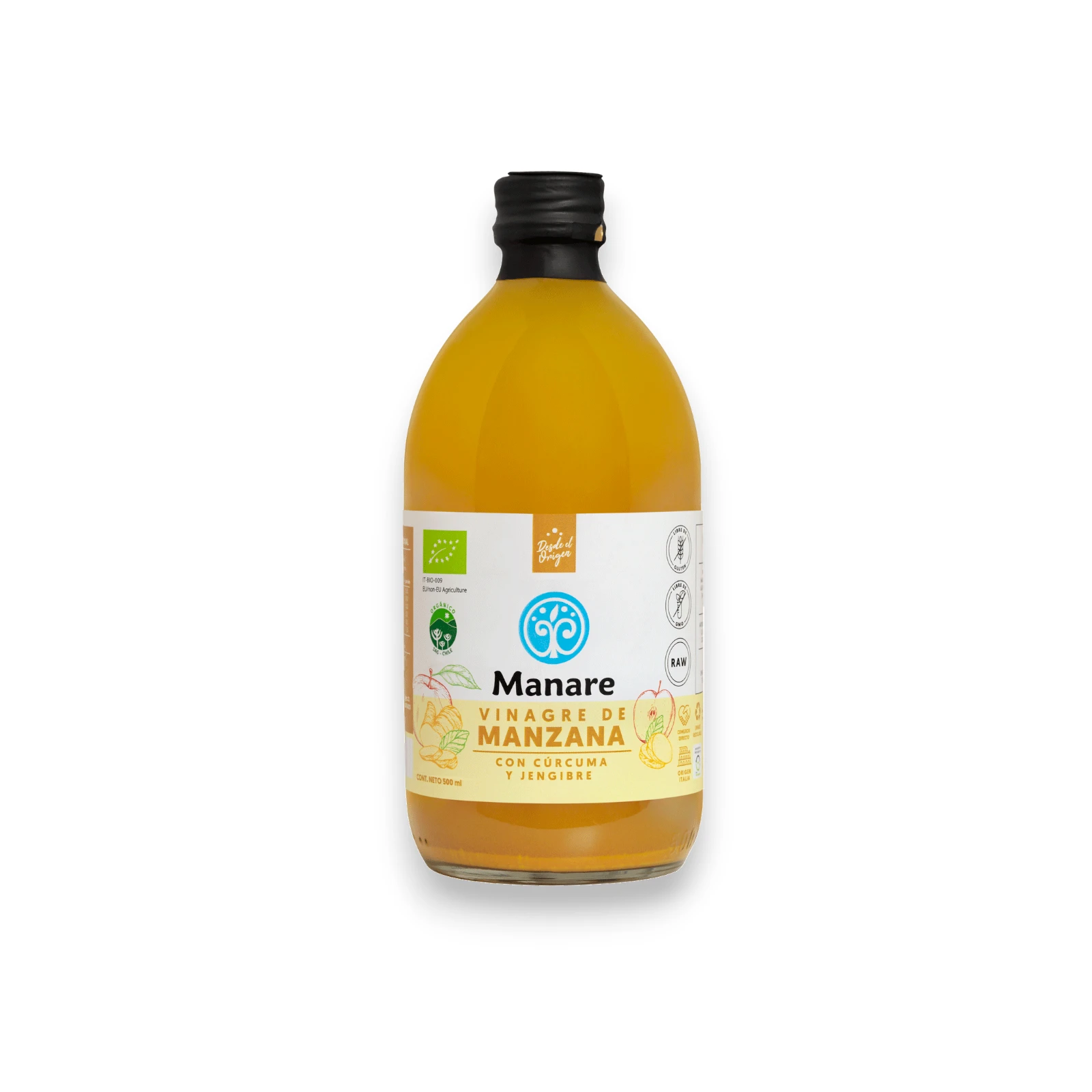 Vinagre Manzana Orgánico, Cúrcuma y Jengibre (500 ml.) Manare