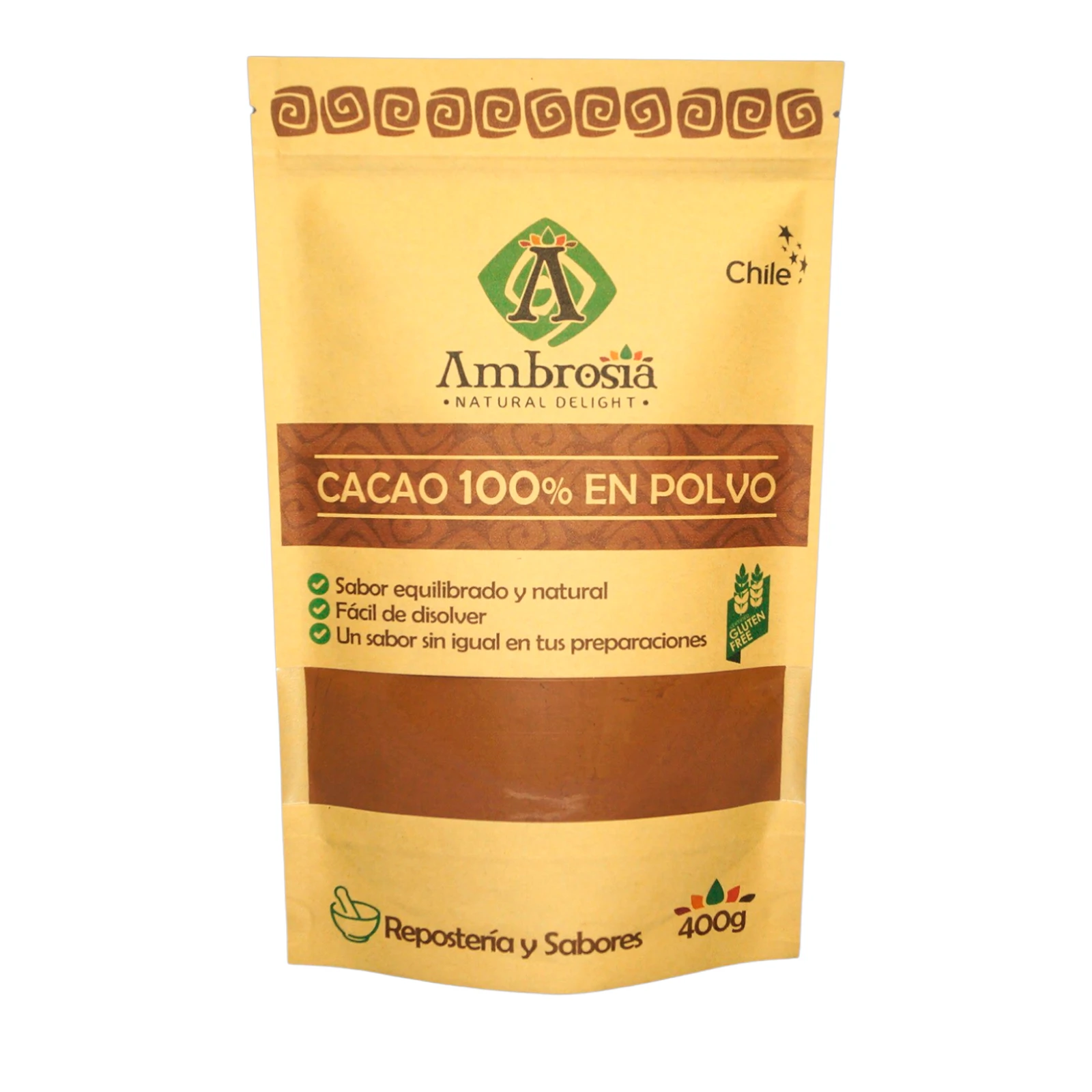 Cacao en polvo, sin gluten (400)g Ambrosia